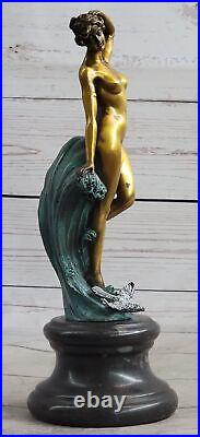 Bronze Sculpture, Main Fabriqué Statue Style Art Nouveau Érotique Nu Fille Avec