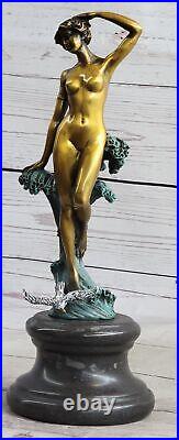 Bronze Sculpture, Main Fabriqué Statue Style Art Nouveau Érotique Nu Fille Avec