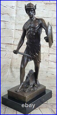 Bronze Sculpture Marbre Figurine Buste Warrior Romain Art Nouveau Décor Nr