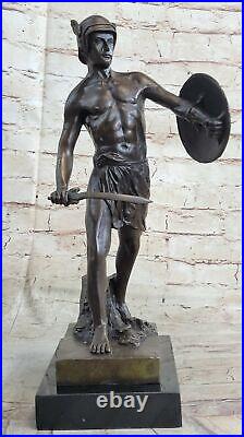 Bronze Sculpture Marbre Figurine Buste Warrior Romain Art Nouveau Décor Nr