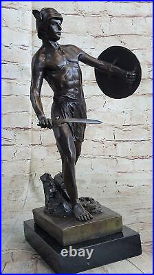 Bronze Sculpture Marbre Figurine Buste Warrior Romain Art Nouveau Décor Nr