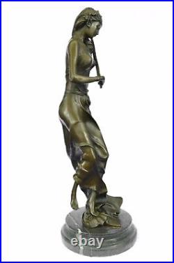 Bronze Sculpture Musical Cadeau Femelle Violon Lecteur Art Nouveau Fonte Ouvre