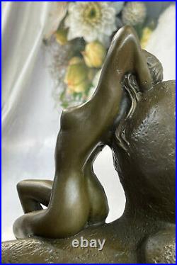 Bronze Sculpture Statue Français Art Nouveau Par Herlinger Nu Nymphe au Repos Nr