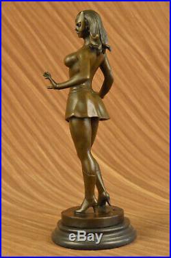 Bronze Sculpture Statue Signé Catwoman Chat Femme Bd Base en Marbre Art Figurine