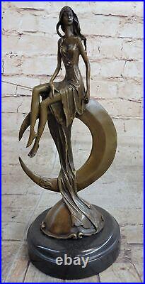 Bronze Sculpture de Collection Statue Style Art Nouveau Sensuel Nu Femelle Lune