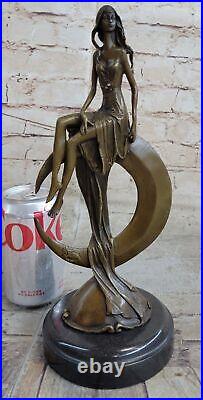 Bronze Sculpture de Collection Statue Style Art Nouveau Sensuel Nu Femelle Lune