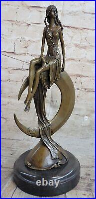 Bronze Sculpture de Collection Statue Style Art Nouveau Sensuel Nu Femelle Lune