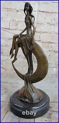 Bronze Sculpture de Collection Statue Style Art Nouveau Sensuel Nu Femelle Lune