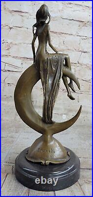 Bronze Sculpture de Collection Statue Style Art Nouveau Sensuel Nu Femelle Lune