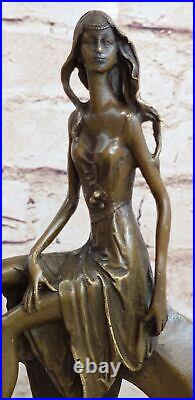 Bronze Sculpture de Collection Statue Style Art Nouveau Sensuel Nu Femelle Lune