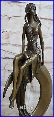 Bronze Sculpture de Collection Statue Style Art Nouveau Sensuel Nu Femelle Lune