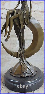 Bronze Sculpture de Collection Statue Style Art Nouveau Sensuel Nu Femelle Lune