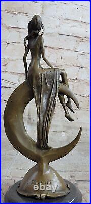 Bronze Sculpture de Collection Statue Style Art Nouveau Sensuel Nu Femelle Lune