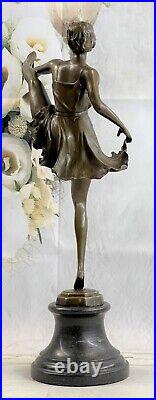 Bronze Statue Art Déco Nouveau Haut Kicking Danseuse, Signée Bruno Zack
