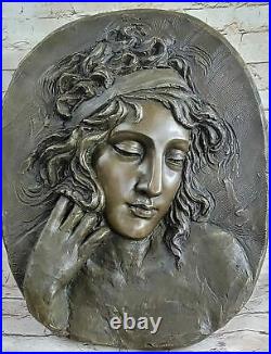 Bronze Statue Bas Relief Sculpture Art Nouveau Fille 18 Diamètre Figurine
