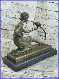 Bronze Style Art Nouveau Deco Sculpture Fille Pirate Avec / Perroquet Danseur