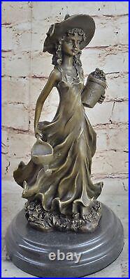 Bronze Style Art Nouveau Statue Sculpture Figurine Chair Fille Debout By Jean La