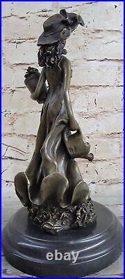 Bronze Style Art Nouveau Statue Sculpture Figurine Chair Fille Debout By Jean La