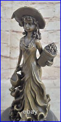 Bronze Style Art Nouveau Statue Sculpture Figurine Chair Fille Debout By Jean La