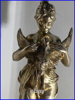 Bronze doré jeune fille à l'oiseau Époque art nouveau