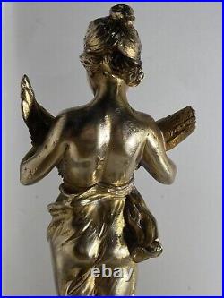 Bronze doré jeune fille à l'oiseau Époque art nouveau