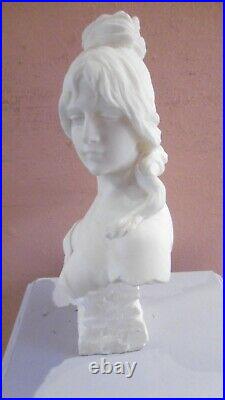 Buste De Femme Art Nouveau Sculpture Albatre Signe Alphonse Henri Nelson