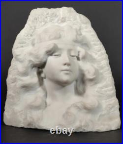 Buste de FEMME AU BANDEAU en marbre fin XIXème ART NOUVEAU signé Etienne LENHOIR