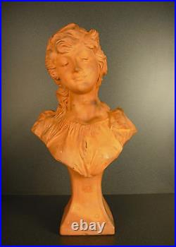 Buste de jeune femme Joseph LE GULUCHE art nouveau Jugend Style sculpture 43 cm