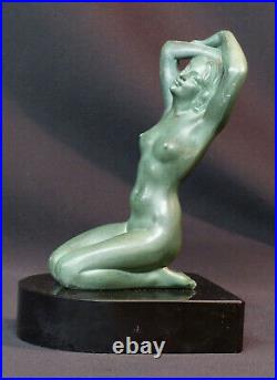 C 1920 superbe statue sculpture métal art nouveau déco 19cm1.4kg femme nue socle