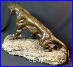 C 1930 CARTIER bronze animalier paire Lionnes rugissantes 60cm statue sculpture