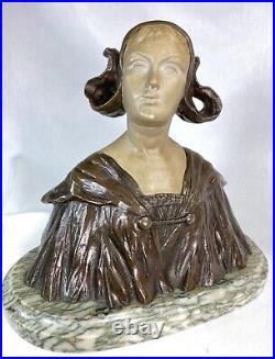 CHARLES IELMONI (19-20è) SPLENDIDE BUSTE SCULPTURE ART NOUVEAU 1900 FEMME BRONZE