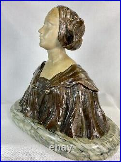 CHARLES IELMONI (19-20è) SPLENDIDE BUSTE SCULPTURE ART NOUVEAU 1900 FEMME BRONZE