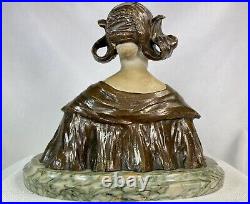 CHARLES IELMONI (19-20è) SPLENDIDE BUSTE SCULPTURE ART NOUVEAU 1900 FEMME BRONZE