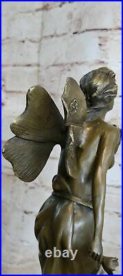 Chair Fairy 100% Bronze Fantaisie Art Nouveau Winged Bois Nymphe Sculpture