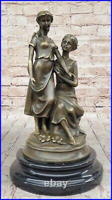 Collectionneur Édition Style Art Nouveau Deux Soeurs Bronze Sculpture By M Lopez