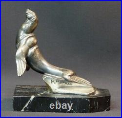 D sculpture 1920 art nouveau Hippolyte Moreau phoque marbre métal 13cm830g déco