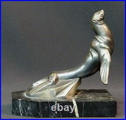 D sculpture 1920 art nouveau Hippolyte Moreau phoque marbre métal 13cm830g déco