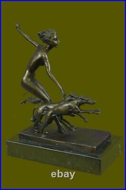 De Collection Bronze Sculpture Statue Art Nouveau Signé Chair Diane Le Hunter Nr