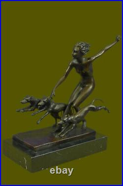 De Collection Bronze Sculpture Statue Art Nouveau Signé Chair Diane Le Hunter Nr