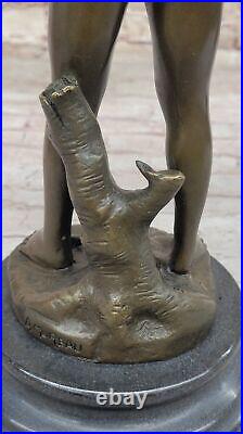 Détaillé Véritable Bronze Sculpture Pan Garçon Avec Oiseau, Art Nouveau Pièce