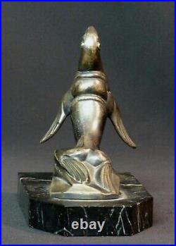 E sculpture 1920 art nouveau Hippolyte Moreau phoque marbre métal 13cm830g déco