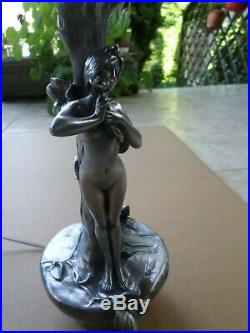 Emmanuel VILLANIS (1858-1914)-Vase-lampe-étain-Sculpture femme-ART NOUVEAU