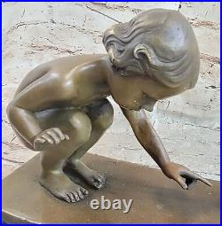 Européenne Art Nouveau Romain Bronze Statue De Fille Et Tortue Signée Vitaleh