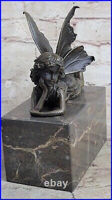 Fairy 100% Bronze Fantaisie Art Nouveau Winged Bois Nymphe Sculpture Statue Deal