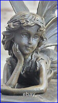 Fairy 100% Bronze Fantaisie Art Nouveau Winged Bois Nymphe Sculpture Statue Deal