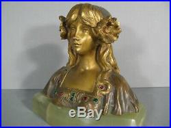 Femme Fleur Sculpture Symboliste Bronze Ancien Style Art Nouveau Jugendstil