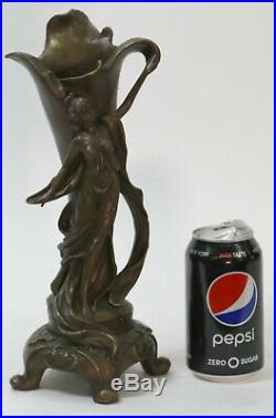 Fin Original Art Nouveau Bronze Sculpture Vase avec / Nu Femme Kassin 1985