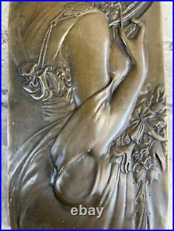 Fin Rare Français Bronze Statue Bas Secours Figurine Sculpture Style Art Nouveau
