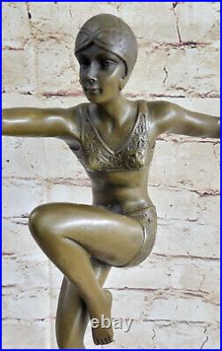 Fonte Bronze Sur Marbre Base Statue Sculpture Nu Fille Danseuse Art Déco Nouveau