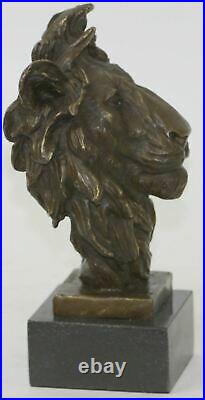 Fonte Signé Bronze Royal Lion Statue Sculpture Buste Marbre Base Figurine Art